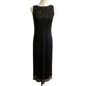CDC Evening Caren Desiree Butterfly Maxi Dress Women Size 6 Black Excellent